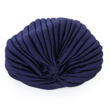 Maxbell Navy Blue Polyester Pleated Turban Head Wrap Headwrap Cap Twist Hat