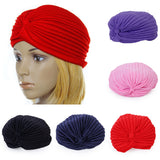 Maxbell Navy Blue Polyester Pleated Turban Head Wrap Headwrap Cap Twist Hat