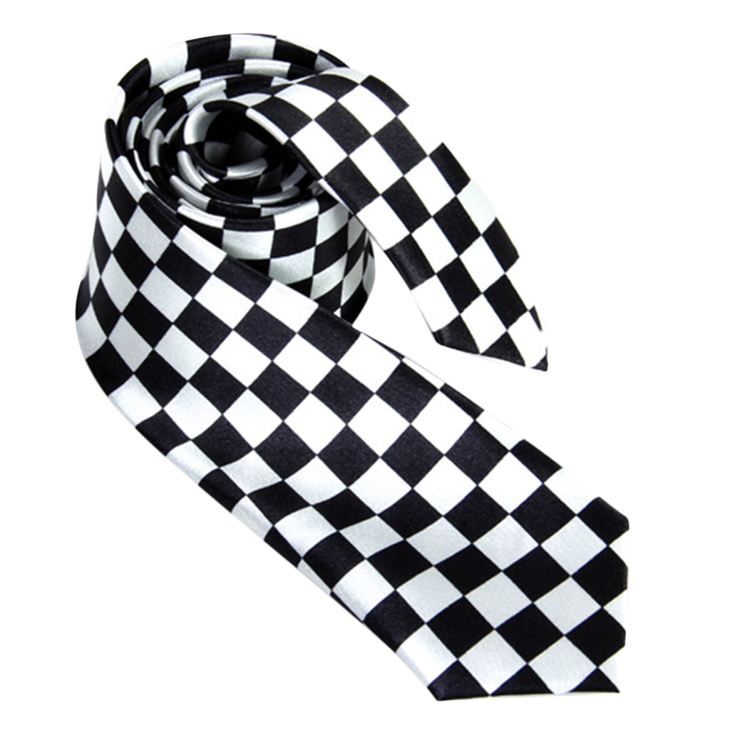 Mens Black White Plaid Checkered Necktie Neck Tie