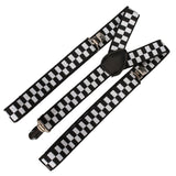 Black and White Checkered Clip-on Braces Elastic Y-back Suspender 37 x 15/16 inch