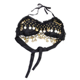 Folded lace Coins Chiffon Belly Dance Bra Top Costume Black