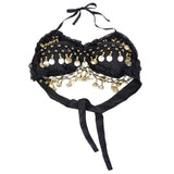 Maxbell Sexy Folded lace Coins Chiffon Belly Dance Bra Top Costume Black