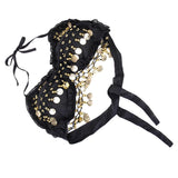 Maxbell Sexy Folded lace Coins Chiffon Belly Dance Bra Top Costume Black