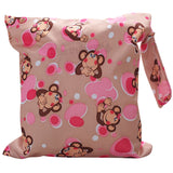 Maxbell Baby Infants Wet Diaper Nappy Storage Waterproof Zippered Reusable Tote Style Bag Monkey Print Handbag Light Brown