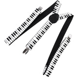 Adult Unisex Clip-on Braces Elastic Y-back Suspender w/Piano Keyboard Patterns Black and White