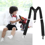 Kids Children Adjustable Pants Clip-on Braces Elastic Y-back Suspender Strap Belts Black