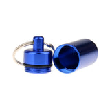 Water-proof Aluminum Alloy Pill Case Pill Aspirin ID Tag Notes Storage Holder With Keychain Pill Box - Royal Blue