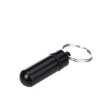 Water-proof Aluminum Alloy Pill Case Pill Aspirin ID Tag Notes Storage Holder With Keychain Pill Box - Black
