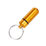 Water-proof Aluminum Alloy Pill Case Pill Aspirin ID Tag Notes Storage Holder With Keychain Pill Box - Golden