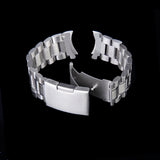 Maxbell Silver Solid Stainless Steel Links Watch Band Strap Curved End Deployment Buckle 22 mm