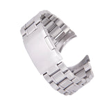 Maxbell Silver Solid Stainless Steel Links Watch Band Strap Curved End Deployment Buckle 22 mm