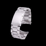 Maxbell Silver Solid Stainless Steel Links Watch Band Strap Curved End Deployment Buckle 22 mm