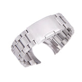 Maxbell Silver Solid Stainless Steel Links Watch Band Strap Curved End Deployment Buckle 22 mm