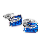 Maxbell Men's Rectangle Blue Crystal Cufflinks Shirt Cuff Links Wedding Party Groom Gift