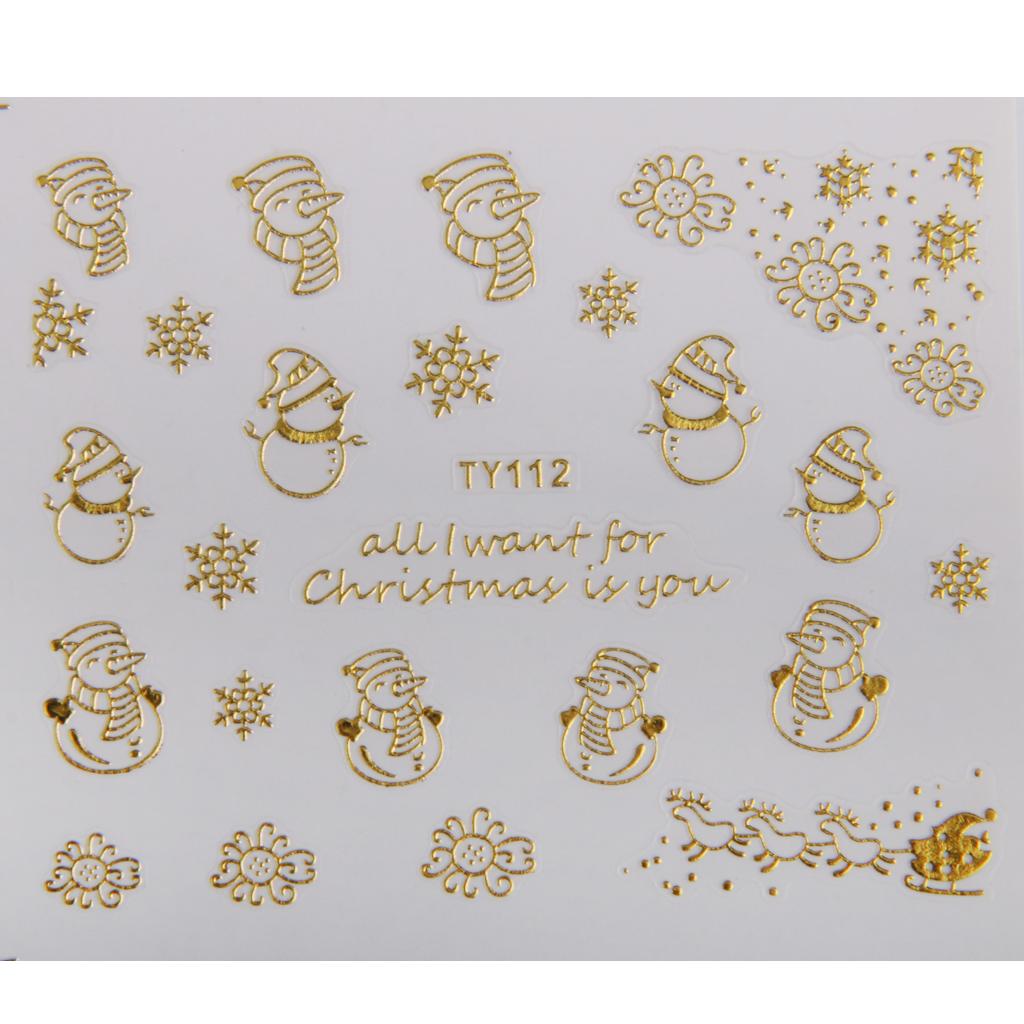 1 Sheet 3D Mixed Christmas Design Nail Art Sticker Tips Manicure - Gold