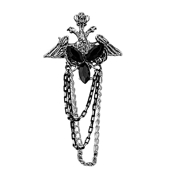 Maxbell Black Gothic Punk Acrylic Crown Angel Wing Rhinestone Broach Chain Tassel Bouquet Brooch Breastpin Pin