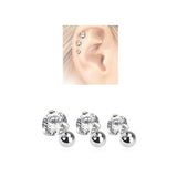 Maxbell Set Of 3-size 316L Stainless Steel Clear Zircon  Piercing Studs