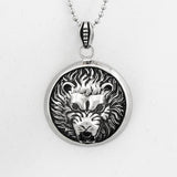 Maxbell Punk Goth Casting Round 3D Lion Black Diamond Pendant Necklace Halloween