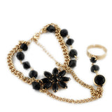 Maxbell Black Acrylic Bracelet Bangle Slave Chain Link Finger Ring Hand Harness Gold