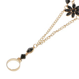 Maxbell Black Acrylic Bracelet Bangle Slave Chain Link Finger Ring Hand Harness Gold