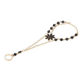 Maxbell Black Acrylic Bracelet Bangle Slave Chain Link Finger Ring Hand Harness Gold