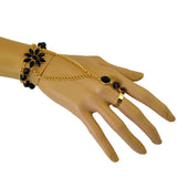 Maxbell Black Acrylic Bracelet Bangle Slave Chain Link Finger Ring Hand Harness Gold
