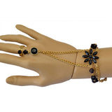Maxbell Black Acrylic Bracelet Bangle Slave Chain Link Finger Ring Hand Harness Gold