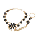 Maxbell Black Acrylic Bracelet Bangle Slave Chain Link Finger Ring Hand Harness Gold