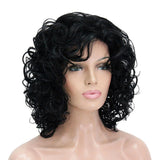 14" Elegant Women Short Fluffy Kinky Wavy Curly Synthetic Hair Wigs Black - Aladdin Shoppers