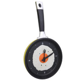 Modern Egg Frying Pan Clock Cutlery Kitchen Wall Clock Decoration Yellow