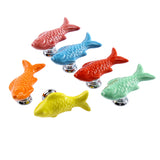 Maxbell  Carp Fish Shape Ceramic Door Drawer Bin Handle Pull Knob Hardware Red