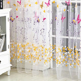Maxbell Voile Door Window Curtain Drape Sheer Scarf Valance with Rose Buttefly Tulle Print 1x2M