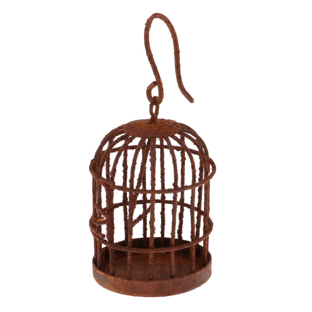1/6 Dollhouse Bronze Metal Birdcage with Hanger Fairy Garden Accessory Decor - Aladdin Shoppers