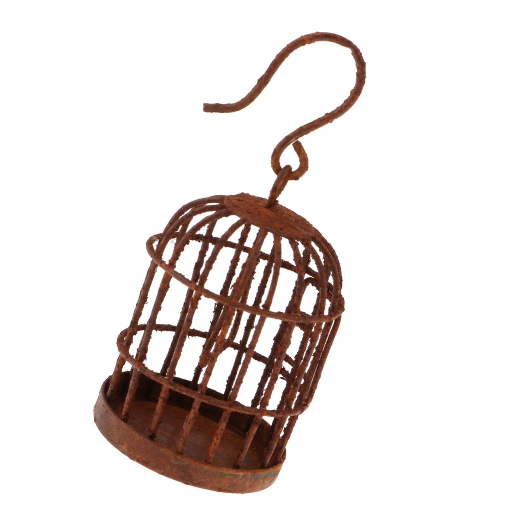 1/6 Dollhouse Bronze Metal Birdcage with Hanger Fairy Garden Accessory Decor - Aladdin Shoppers