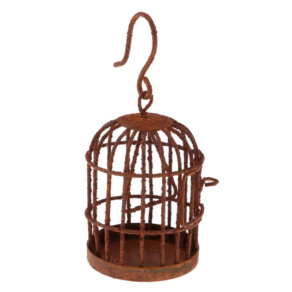 1/6 Dollhouse Bronze Metal Birdcage with Hanger Fairy Garden Accessory Decor - Aladdin Shoppers