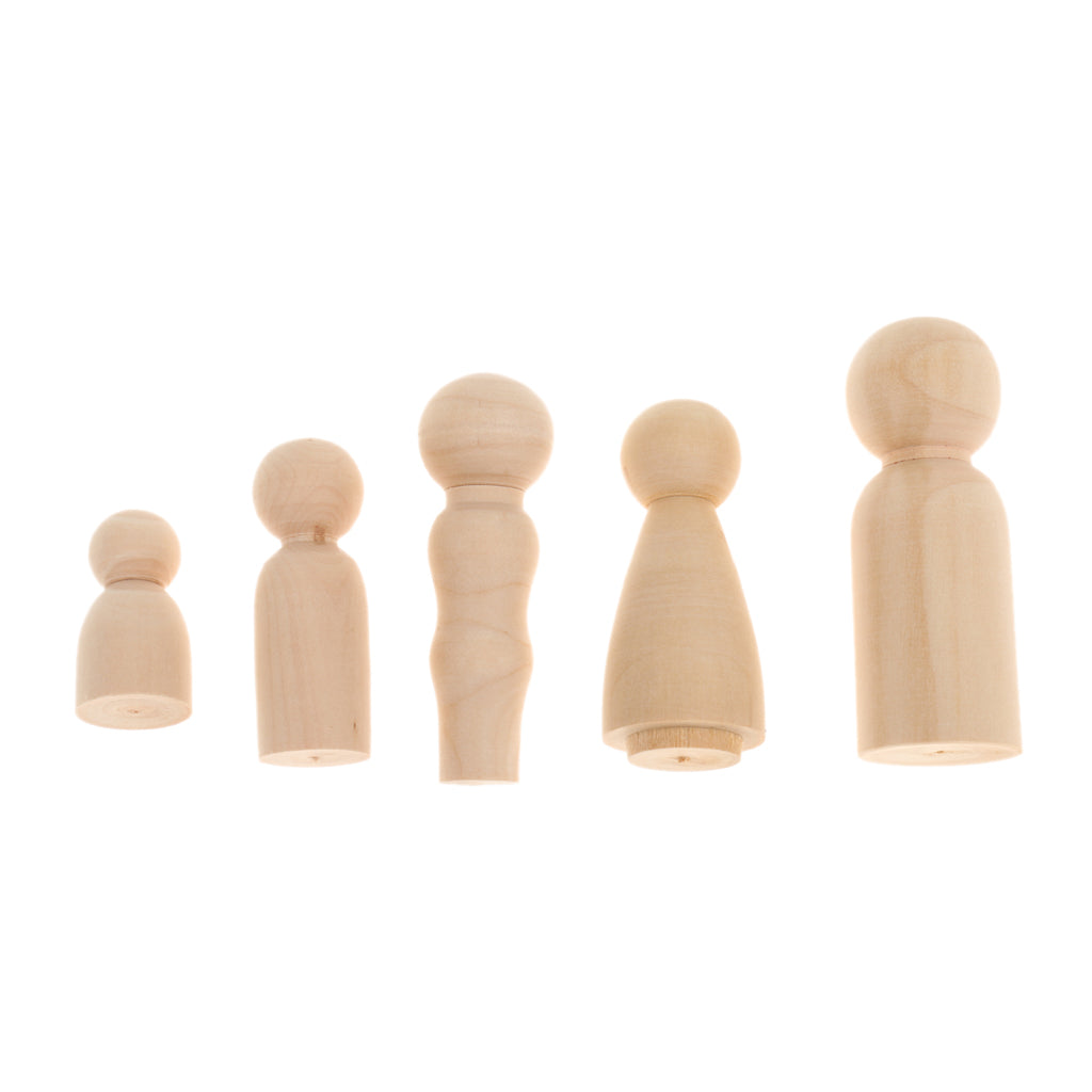 Maxbell Set of 5Pcs Wooden Peg Dolls People Peg Dolls Wooden Family DIY Crafts Cake Topper
