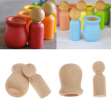 Maxbell Natural Wooden Peg People Nesting Set Peg Dolls Set Kids Montessori Toy Pack of 10