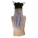 Maxbell Kid Cosplay Costume Beanie Viking Crochet Horn Hat Winter Knitted Wig Caps Long Light Gray Wind Mask Beard