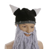 Maxbell Kid Cosplay Costume Beanie Viking Crochet Horn Hat Winter Knitted Wig Caps Long Light Gray Wind Mask Beard