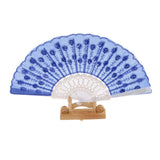 Maxbell Wedding Spanish Style Dance Party Lace Silk Folding Hand Held Flower Fan Sapphire