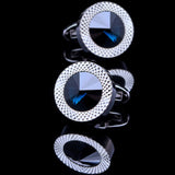 Maxbell Mens Fashion Suit Cuff Links Copper Blue Rhinestone Crystal Round Cufflinks