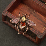 Maxbell Vintage Red Bronze Plated Women Men Crystal Honey Bee Brooch Pin Jewelry