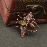 Maxbell Vintage Red Bronze Plated Women Men Crystal Honey Bee Brooch Pin Jewelry