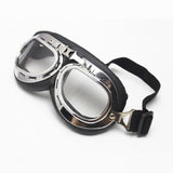 Maxbell Half Helmet Ggoggles , Motorcycle Goggles Black Soft Padded Silver Frame with Driving Mirrored Lens Clear
