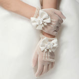 Maxbell Fashion Gauze Bow White Flower Girl Kids Wrist Gloves Wedding Party Constume