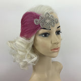 Maxbell Bride1920s Pink Feather Fascinator Crystal Hair Band Headband Headpiece for Women Party