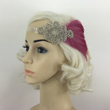 Maxbell Bride1920s Pink Feather Fascinator Crystal Hair Band Headband Headpiece for Women Party