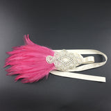 Maxbell Bride1920s Pink Feather Fascinator Crystal Hair Band Headband Headpiece for Women Party