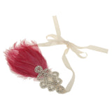 Maxbell Bride1920s Pink Feather Fascinator Crystal Hair Band Headband Headpiece for Women Party