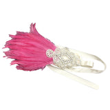 Maxbell Bride1920s Pink Feather Fascinator Crystal Hair Band Headband Headpiece for Women Party